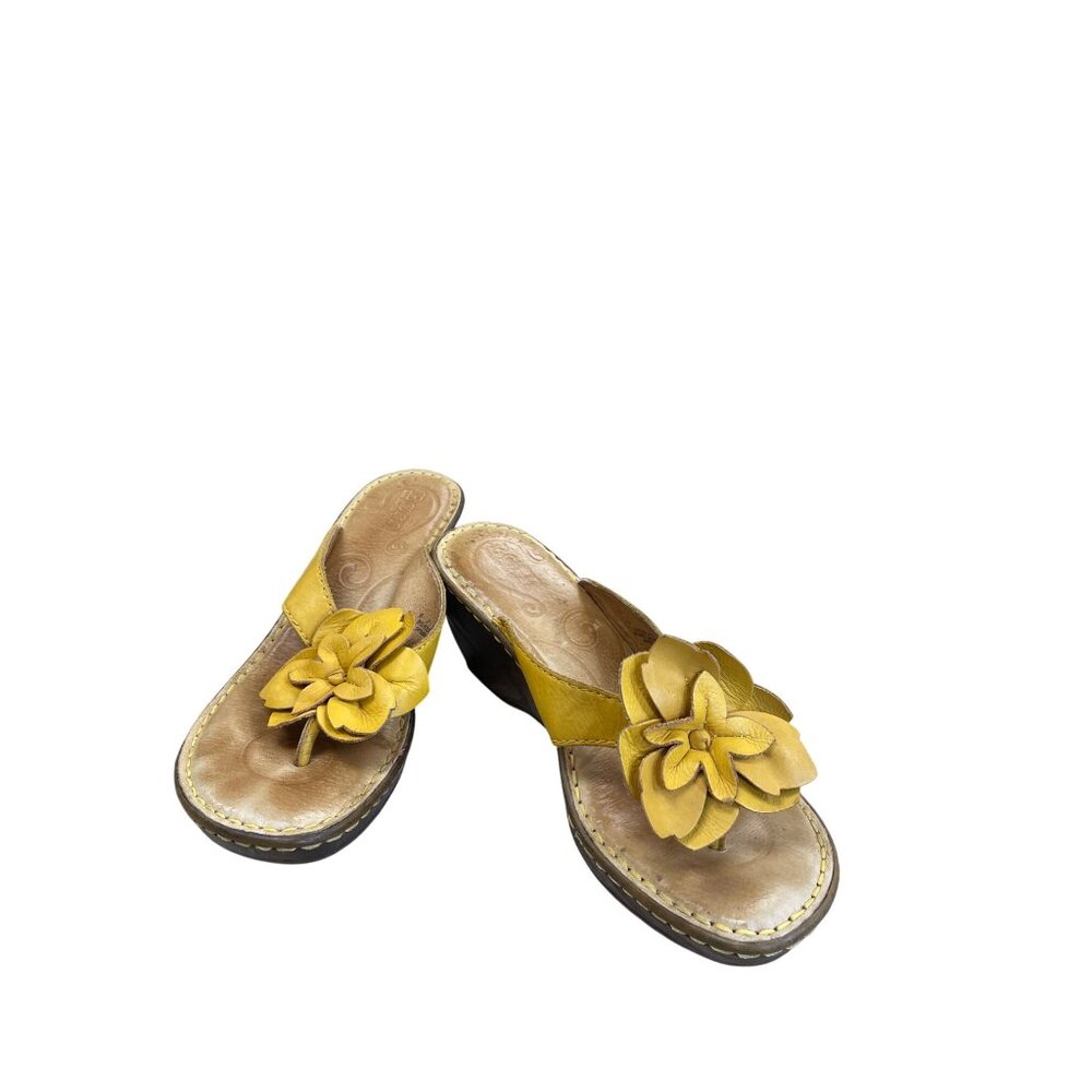 Born Womens Yellow Leather Floral 2.5" Wedge Sandals Size 8/39 SKU 8369